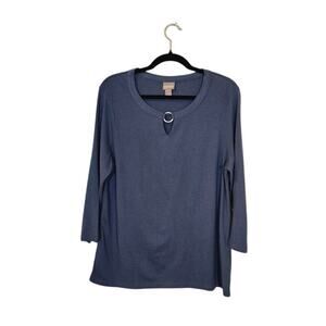 Chico's Womens Knit Top Size Medium Blue Silver Hardware Cotton Modal